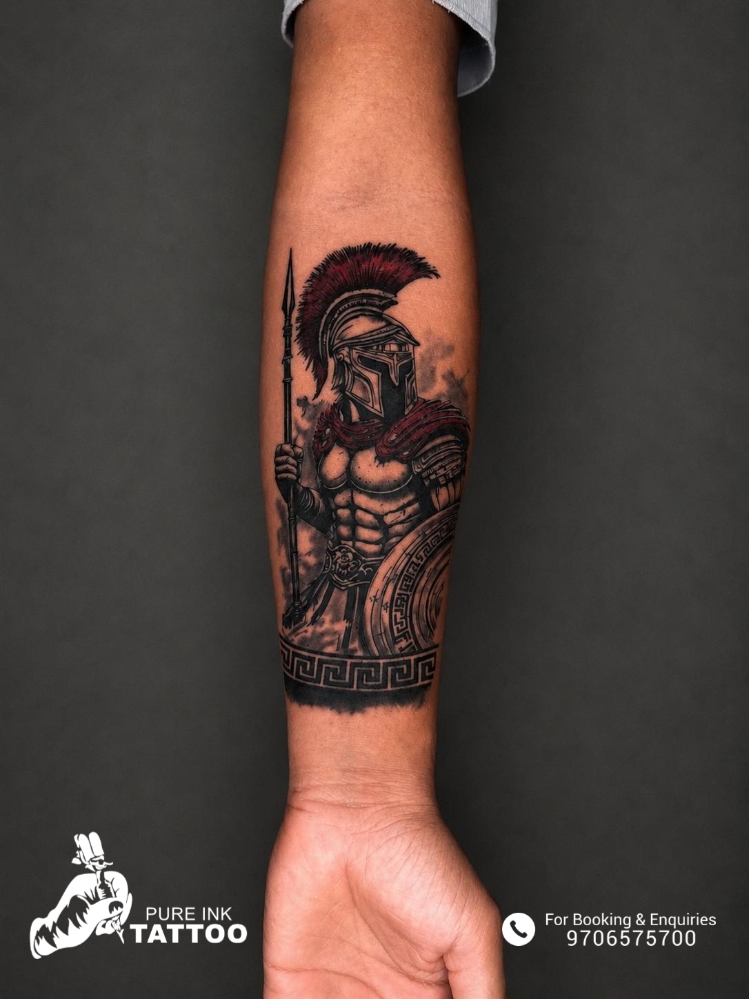 Custom Black & Grey Realism Spartan Warrior Tattoo Design